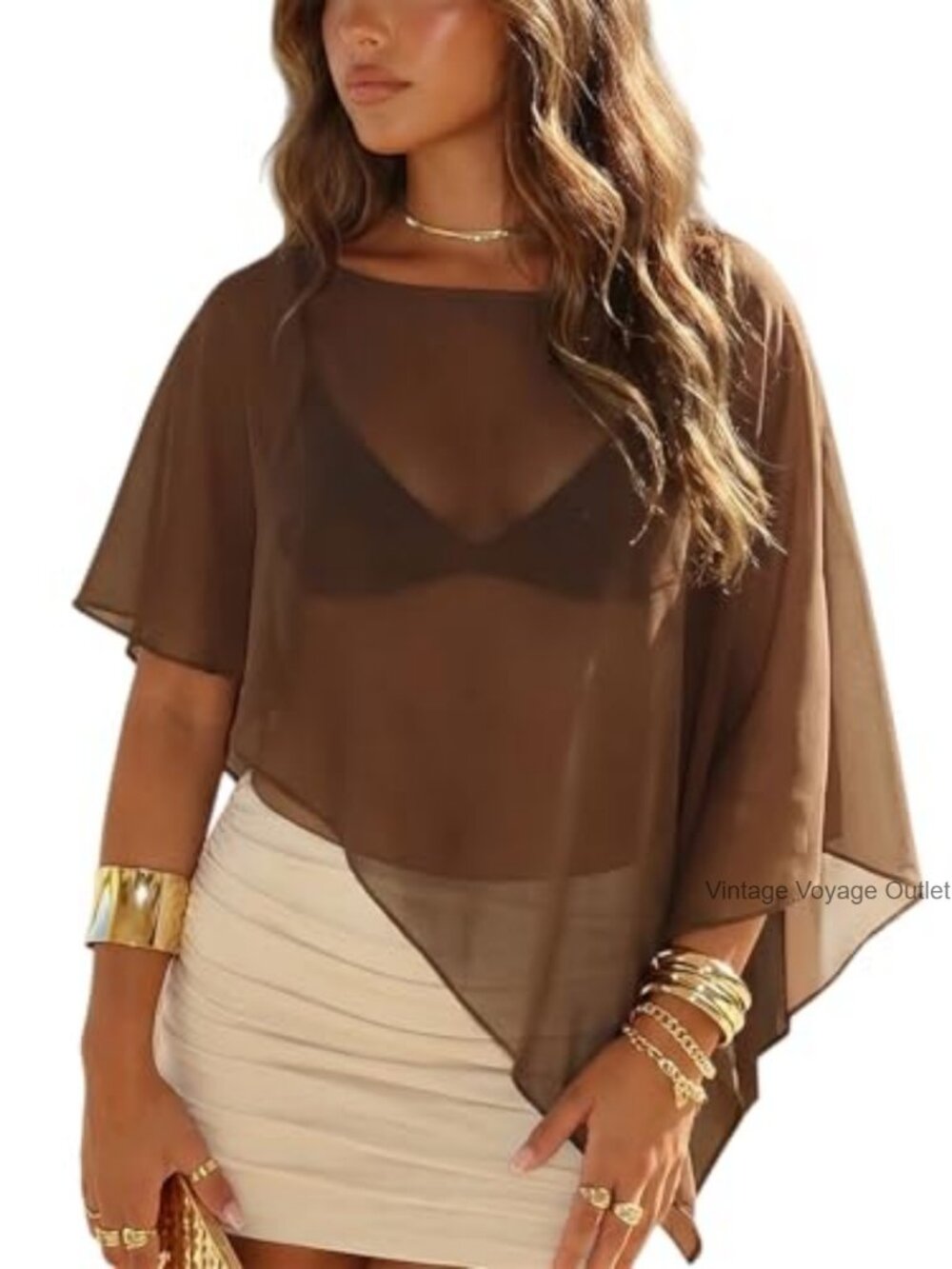 Chiffon Sheer Cape Shawl Wrap for Evening Dress Wedding Formal Cover Up